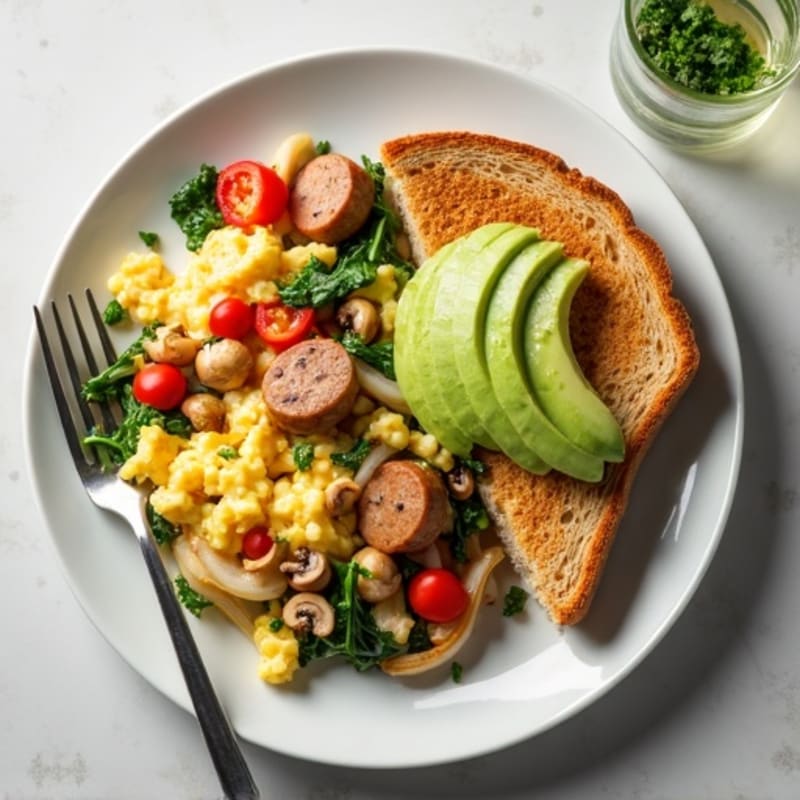 Egg White Vegetable Scramble with Turkey Sausage