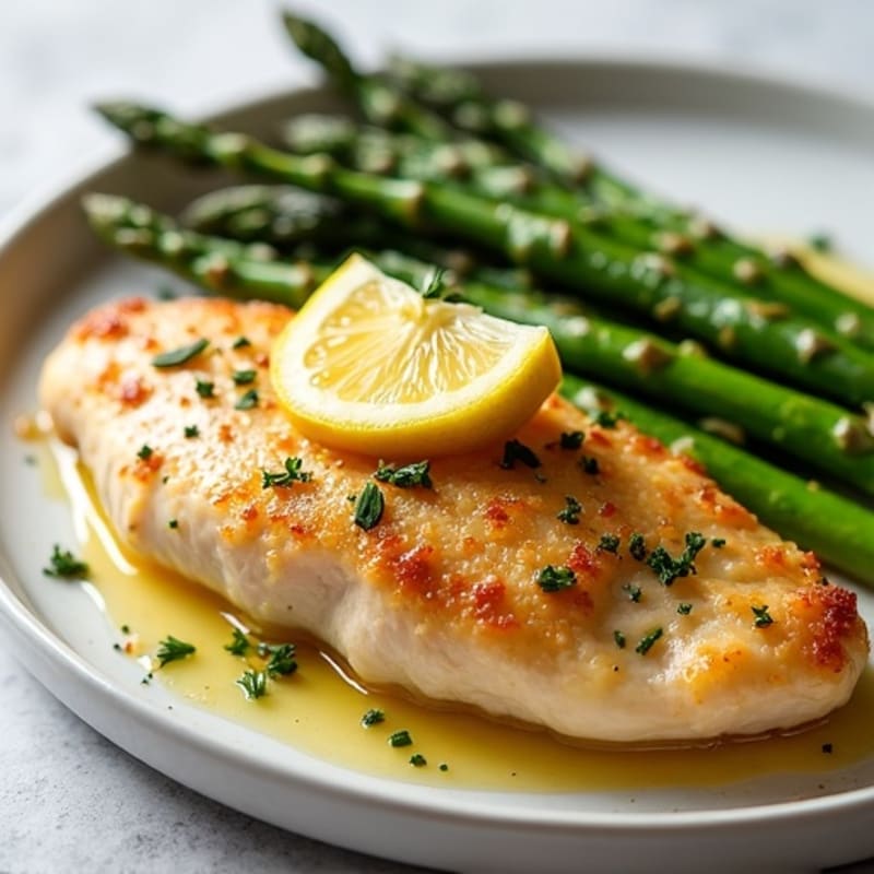 Crispy Lemon Herb Chicken Breast with Roasted Asparagus