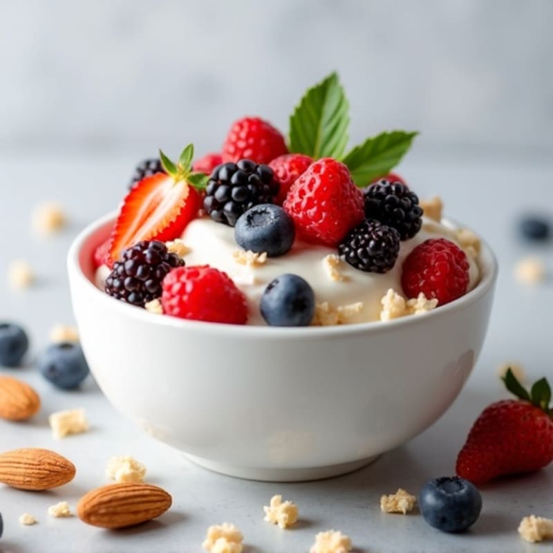 Creamy Greek Yogurt Protein Bowl with Mixed Berries and Almonds