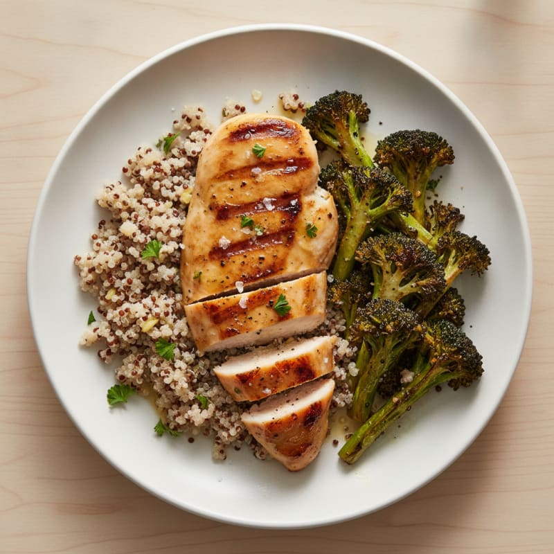 Grilled Chicken Breast with Quinoa and Roasted Broccoli