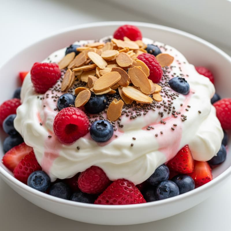 Greek Yogurt Protein Parfait with Mixed Berries and Almonds