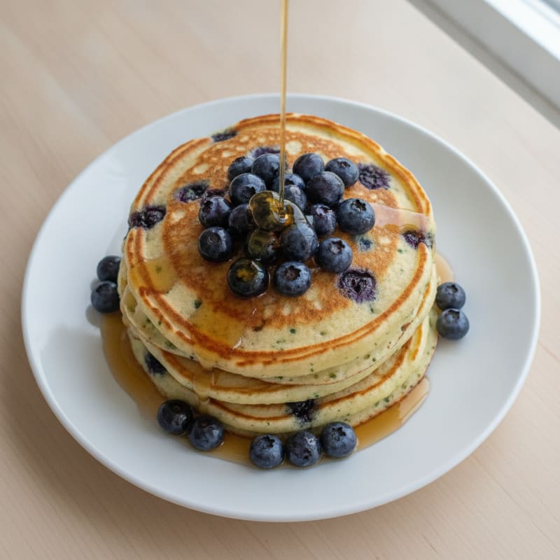 Blueberry Ricotta Pancakes with Maple Syrup