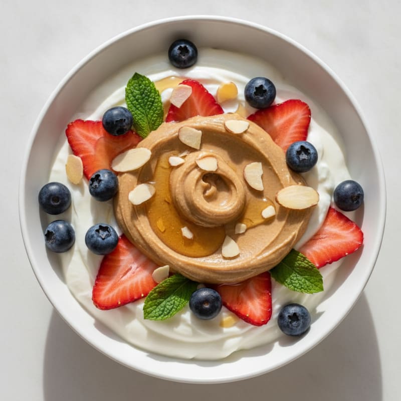 Silky Greek Yogurt Parfait with Almond Butter and Berries
