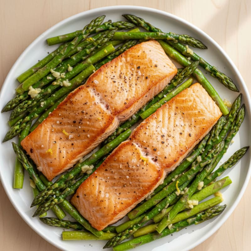 Golden Pan-Seared Salmon with Zesty Asparagus