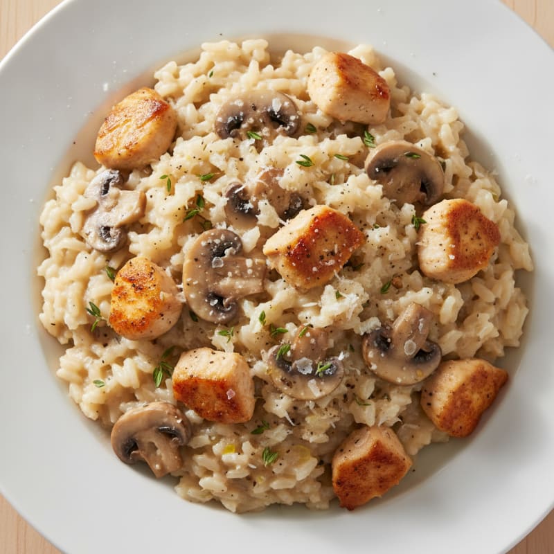 Creamy Mushroom and Chicken Risotto with Parmesan