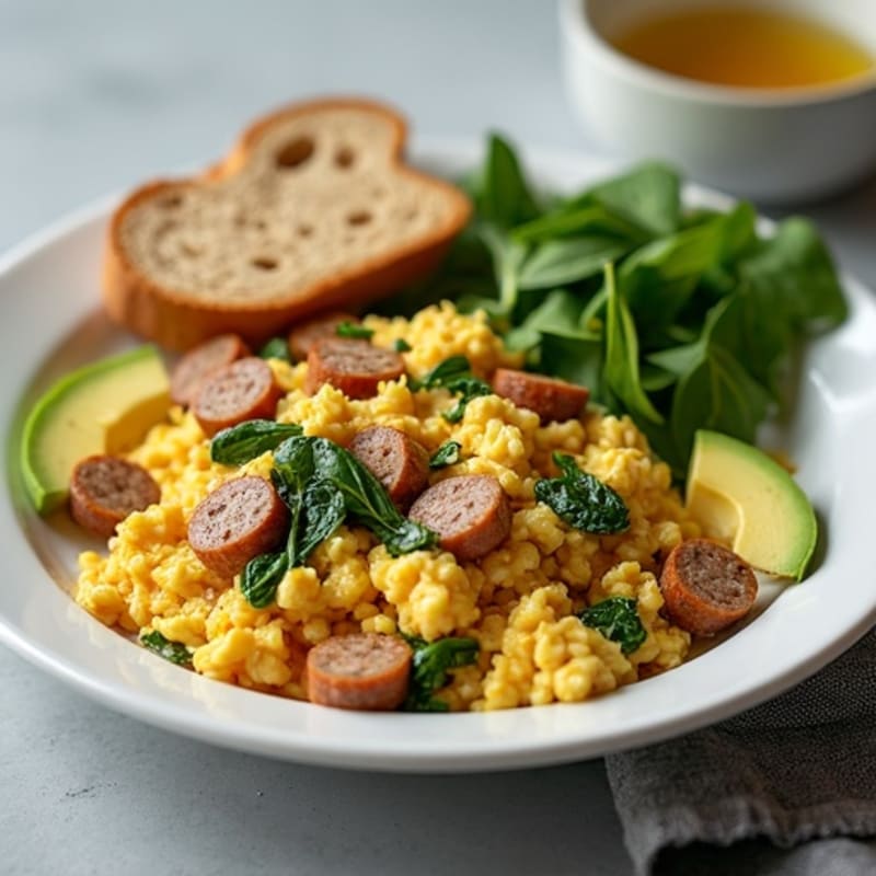 Crispy Turkey Sausage and Spinach Egg Scramble