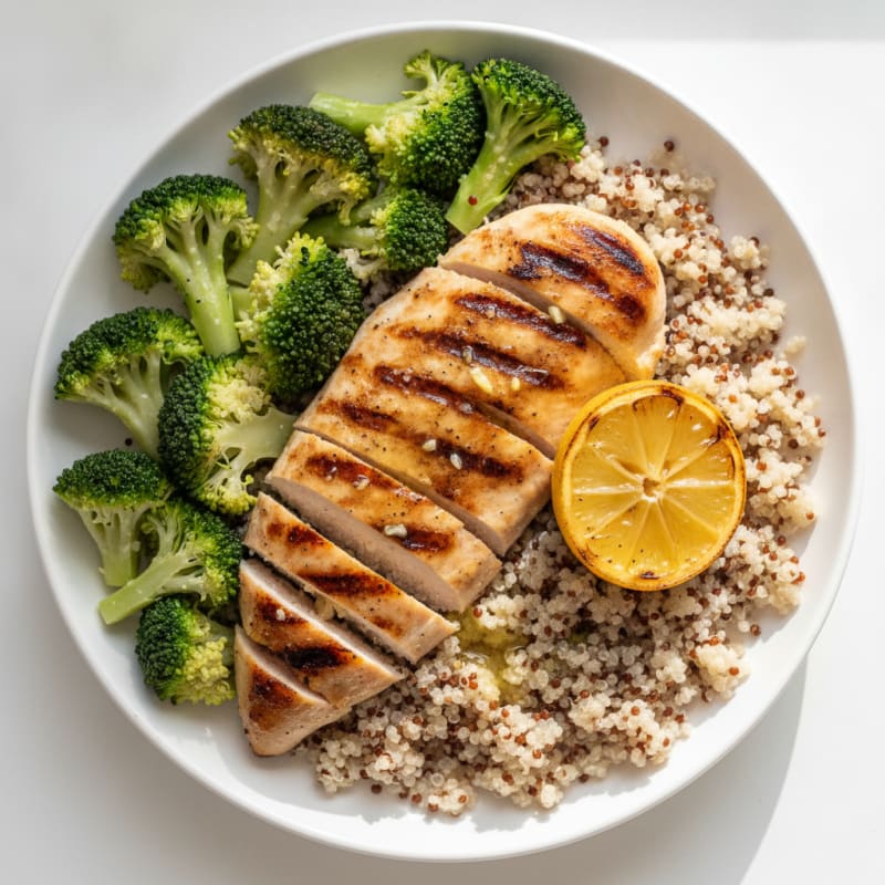 Grilled Chicken Breast with Quinoa and Steamed Broccoli