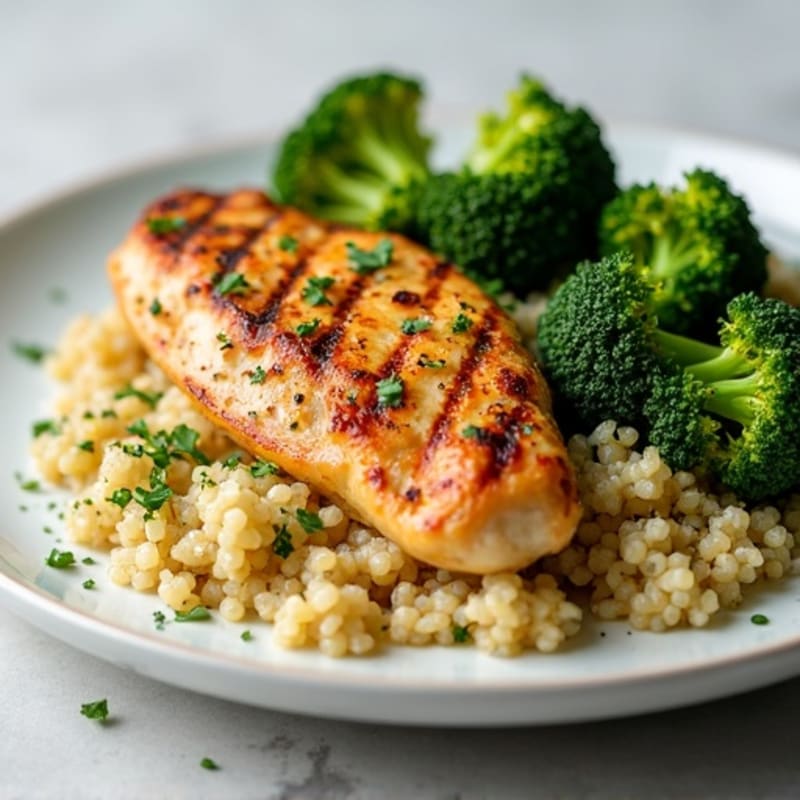 Grilled Chicken Breast with Quinoa and Roasted Broccoli