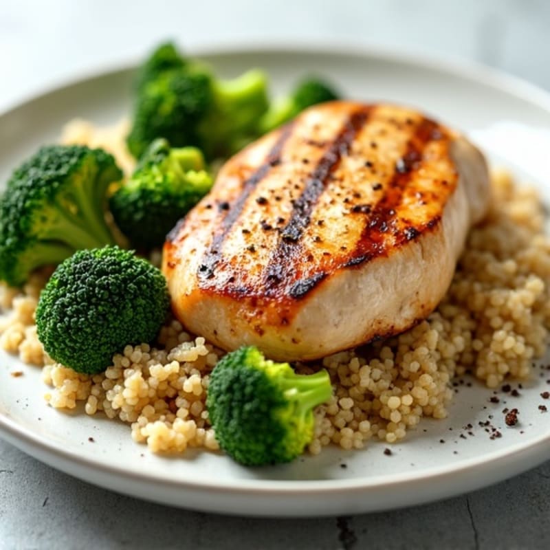 Grilled Chicken Breast with Roasted Broccoli and Quinoa