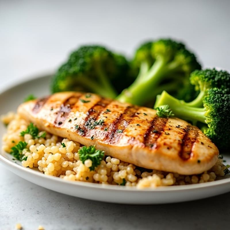 Grilled Chicken Breast with Quinoa and Roasted Broccoli