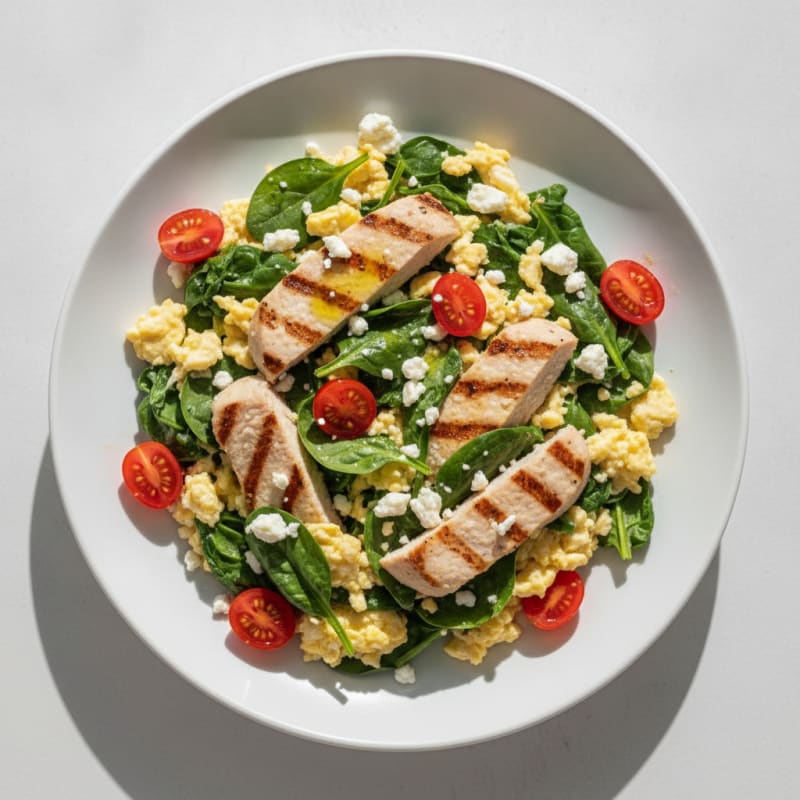 Egg White Scramble with Spinach and Grilled Turkey Breast