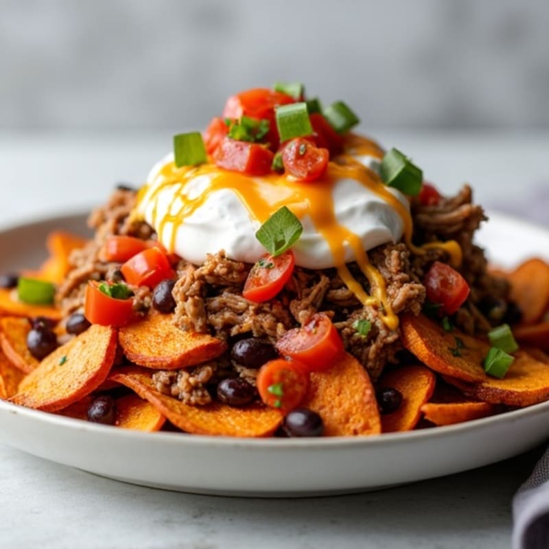 Sheet Pan Pulled Pork with Roasted Sweet Potato Nachos