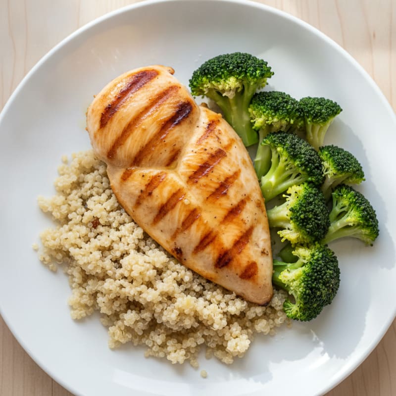 Grilled Chicken Breast with Quinoa and Steamed Broccoli