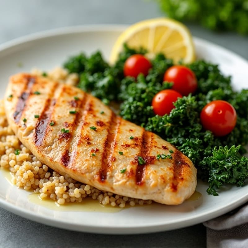 Grilled Chicken Breast with Crunchy Kale Salad and Quinoa