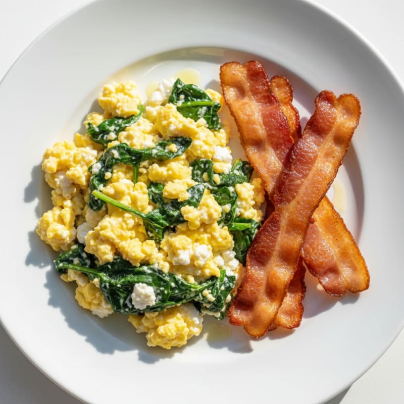 Cottage Cheese Scramble with Spinach and Turkey Bacon