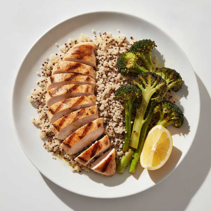 Grilled Chicken Breast with Quinoa and Roasted Broccoli