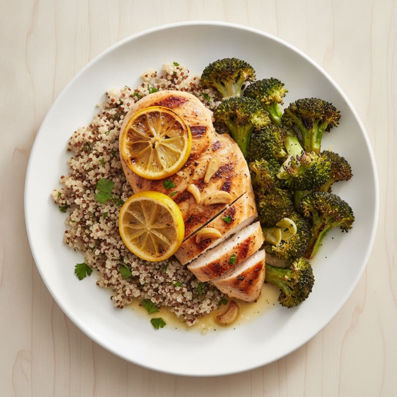 Grilled Chicken Breast with Quinoa and Roasted Broccoli
