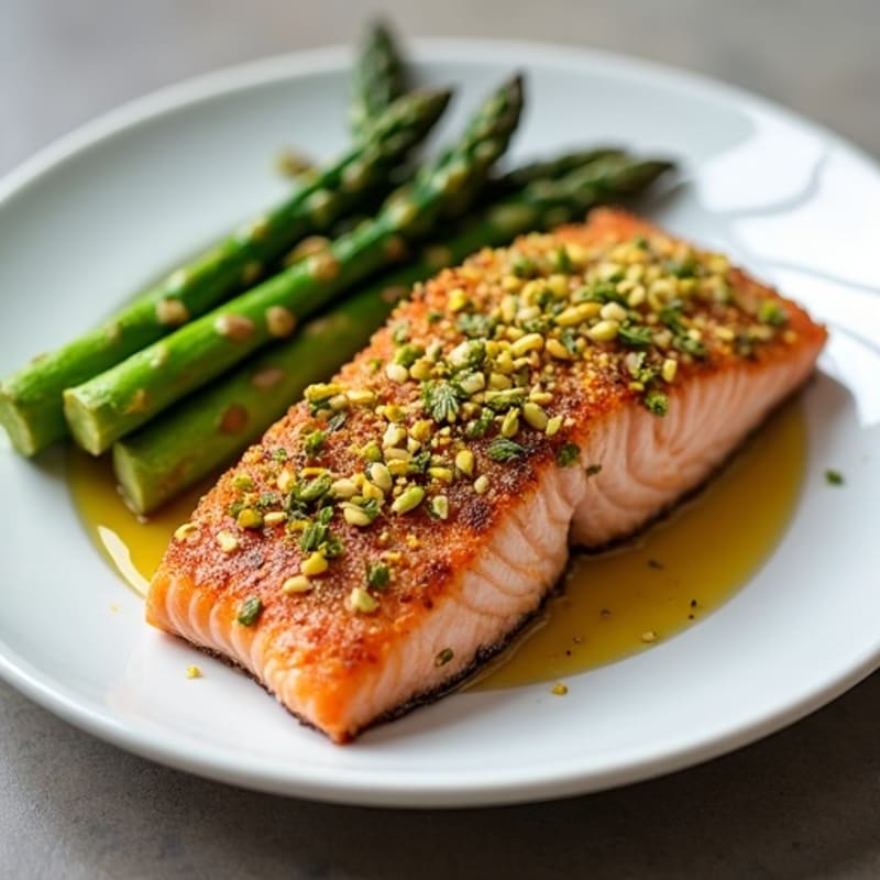 Crispy Pistachio-Crusted Salmon with Roasted Asparagus