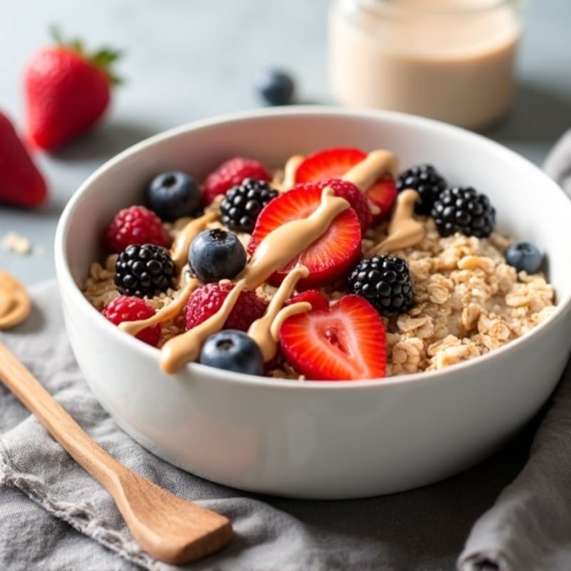 Hearty Protein Oatmeal with Berries and Almond Butter