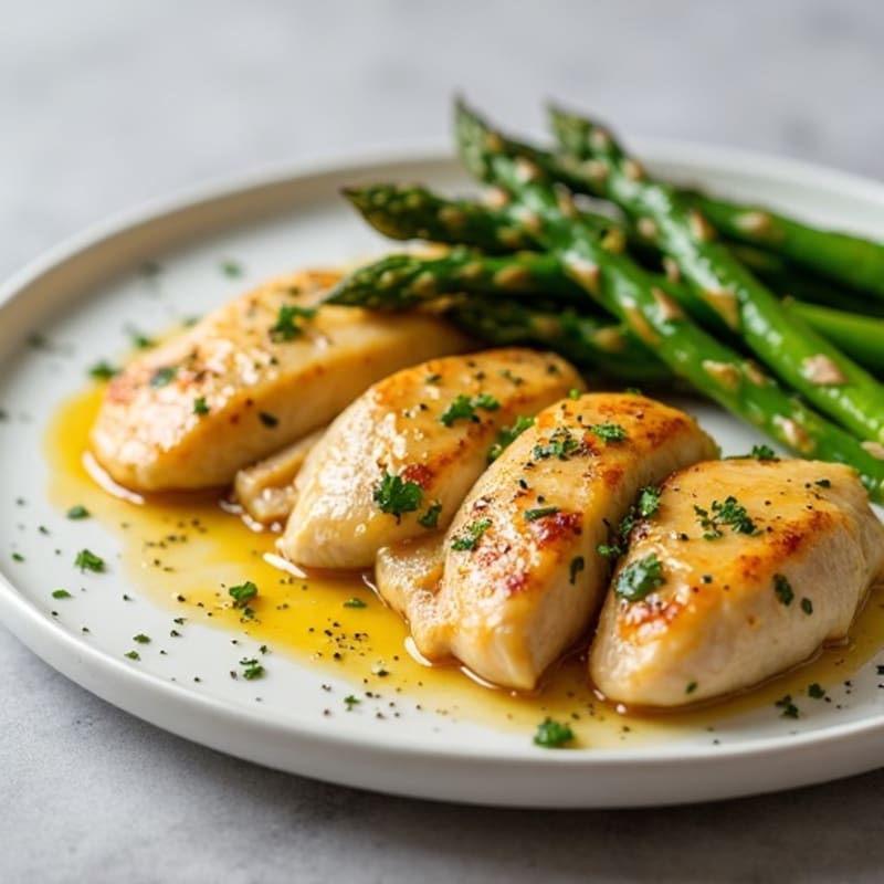 Lemon Garlic Pan Seared Chicken with Roasted Asparagus
