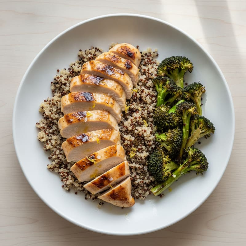 Grilled Chicken Breast with Quinoa and Roasted Broccoli