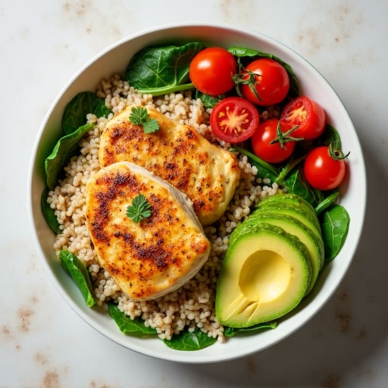 Lemon Garlic Roasted Chicken and Brown Rice Power Bowl