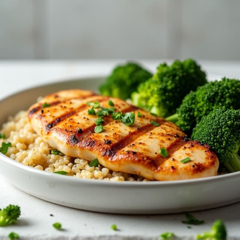 Grilled Chicken Breast with Quinoa and Roasted Broccoli