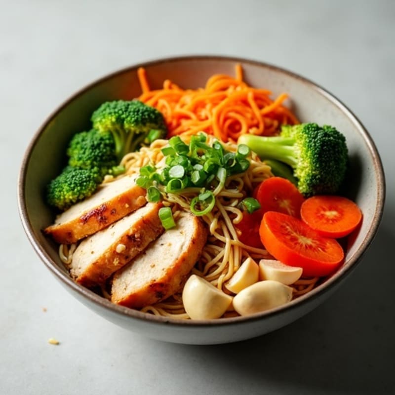 Ginger-Sesame Chicken Ramen Bowl with Fresh Vegetables