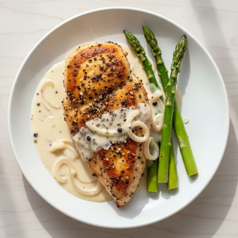 Pan-Seared Peppercorn Chicken with Cream Sauce
