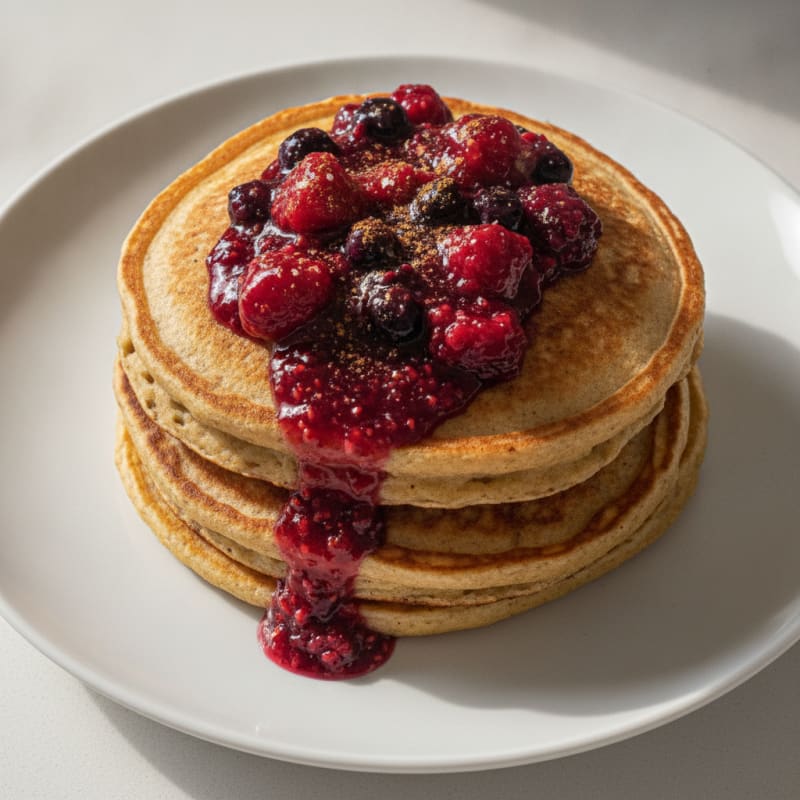 Fluffy Protein Pancakes with Berry Compote