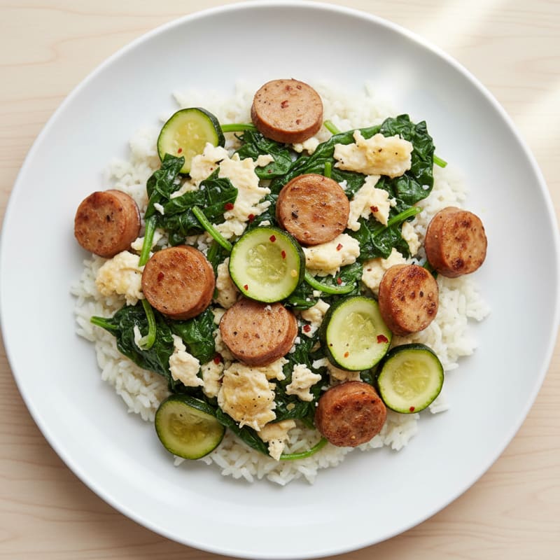 Egg White Scramble with Spinach and Chicken Sausage