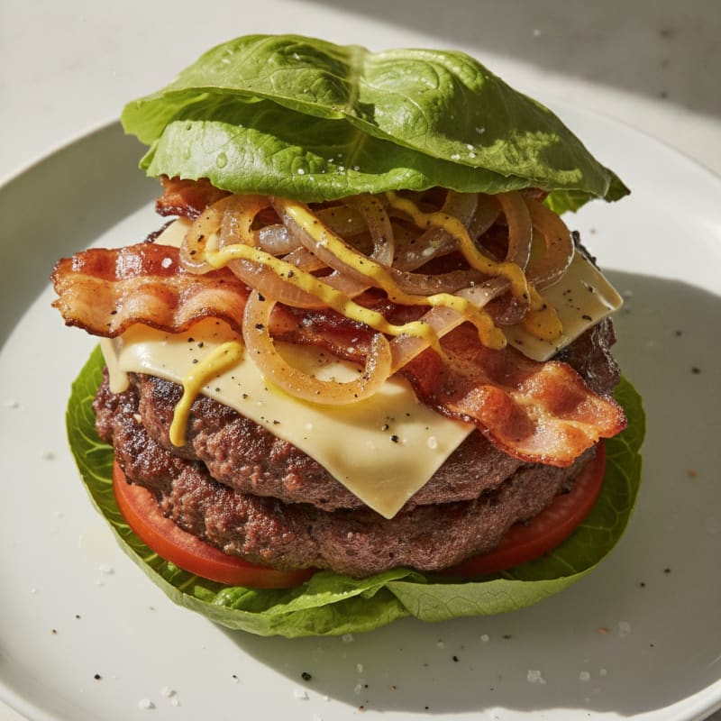 Double Bacon Cheeseburger with Caramelized Onions