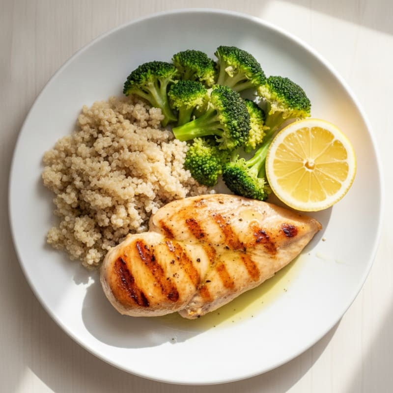 Grilled Chicken Breast with Quinoa and Steamed Broccoli