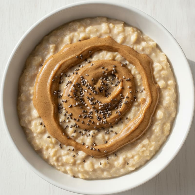 Vanilla Protein Oats with Almond Butter and Chia Seeds