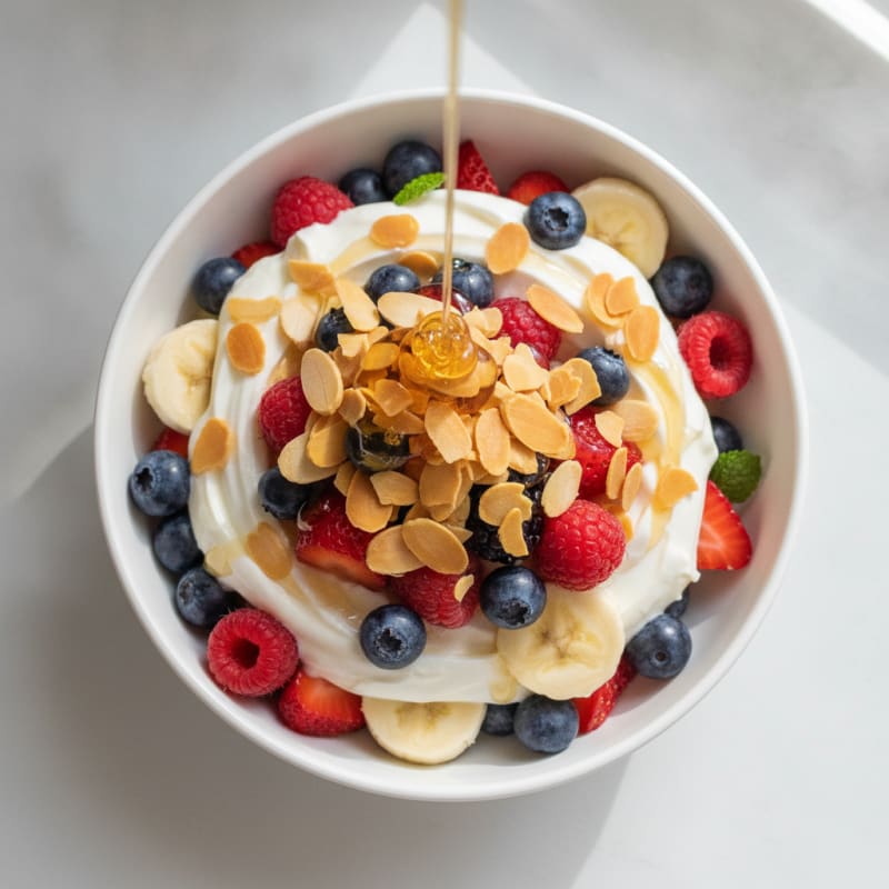 Greek Yogurt Parfait with Mixed Berries and Crunchy Almonds