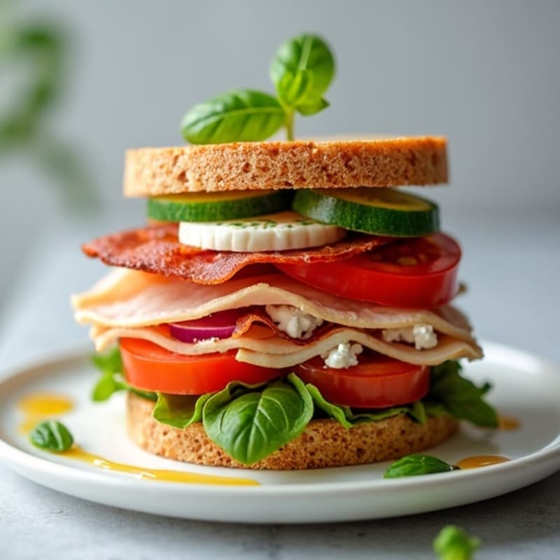 Lean Turkey-Prosciutto Stack with Fresh Mediterranean Vegetables