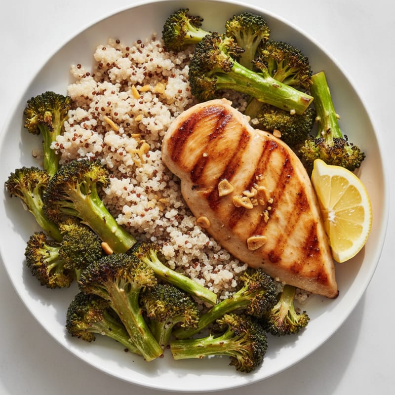 Grilled Chicken Breast with Quinoa and Roasted Broccoli