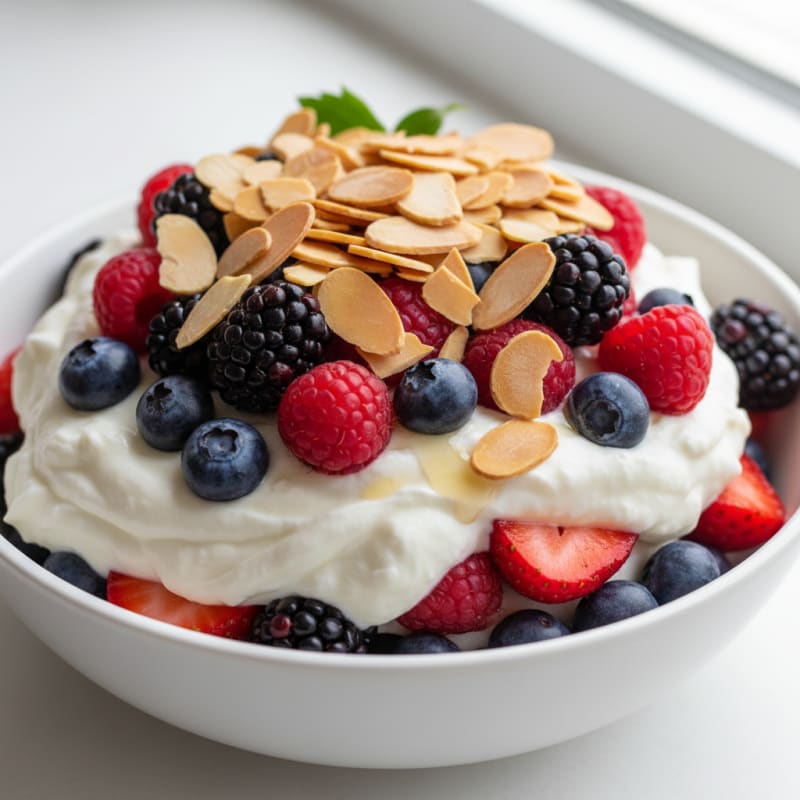 Greek Yogurt Protein Parfait with Mixed Berries and Almonds