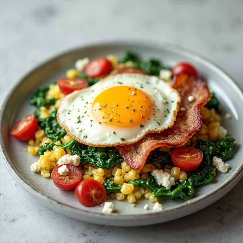 Egg White Scramble with Sautéed Spinach and Turkey Bacon