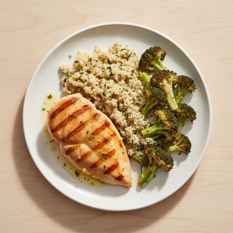 Grilled Chicken Breast with Roasted Broccoli and Quinoa