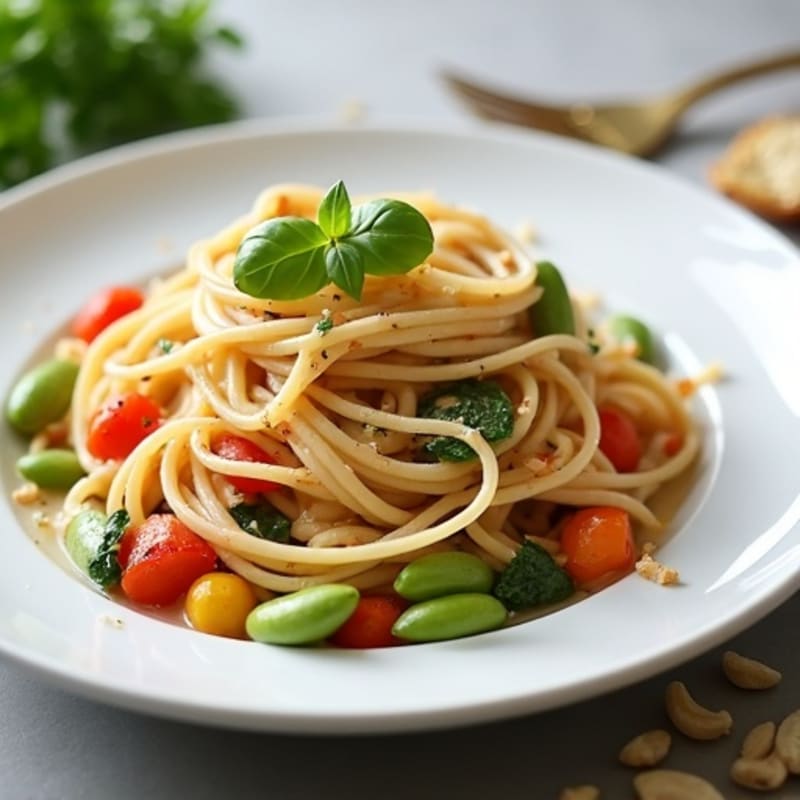 Healthy Creamy Cashew Alfredo Pasta with Roasted Vegetables