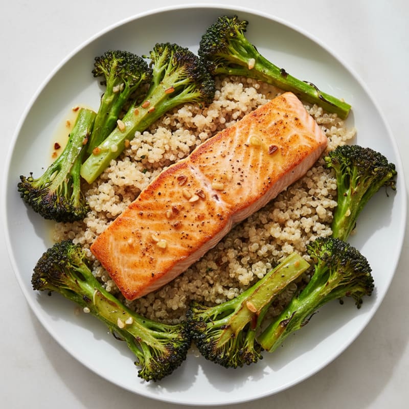 Seared Salmon with Roasted Broccoli and Quinoa