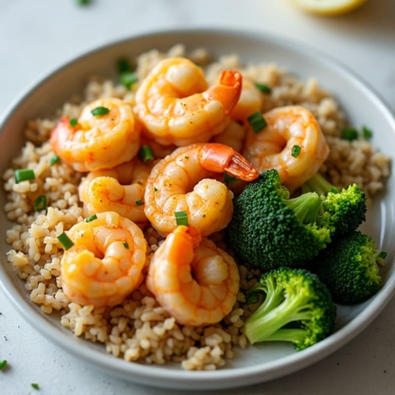 Citrus-Garlic Shrimp with Brown Rice and Steamed Broccoli