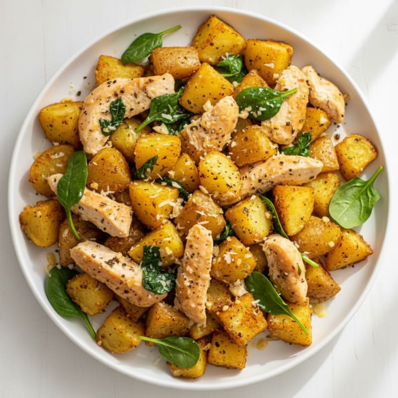 Crispy Garlic Parmesan Roasted Potatoes and Chicken