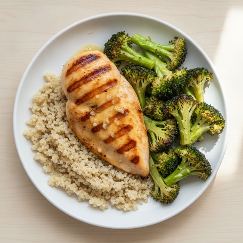 Grilled Chicken Breast with Quinoa and Roasted Broccoli
