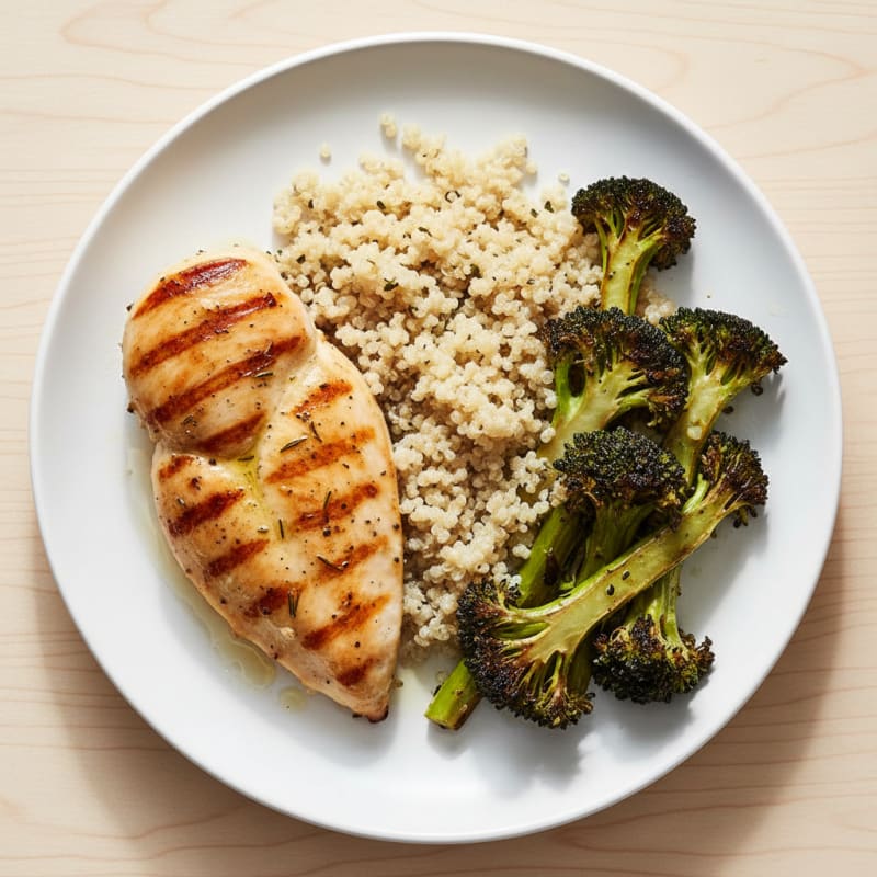 Grilled Chicken Breast with Quinoa and Roasted Broccoli
