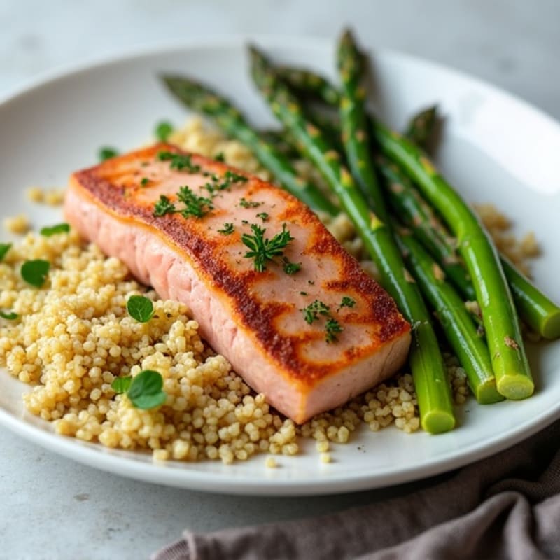 Lemon-Herb Seared Tuna with Roasted Asparagus and Quinoa