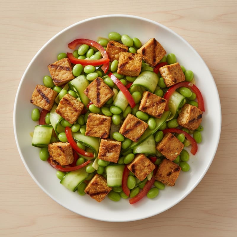 Grilled Tempeh and Edamame Salad with Crunchy Vegetables