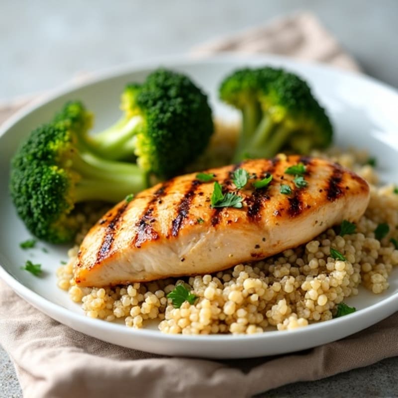 Grilled Chicken Breast with Roasted Broccoli and Quinoa