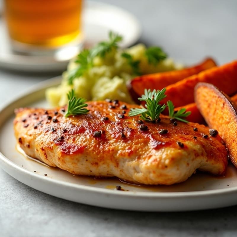 Honey-Garlic Glazed Chicken with Roasted Sweet Potato Wedges